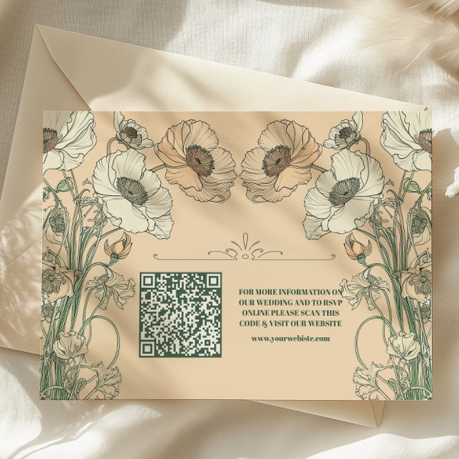 QR Code Wedding Floral Art Nouveau Enclosure Card (Creator Uploaded)
