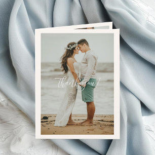 QR Code Wedding Handwritten Thank you 3 Photos Card