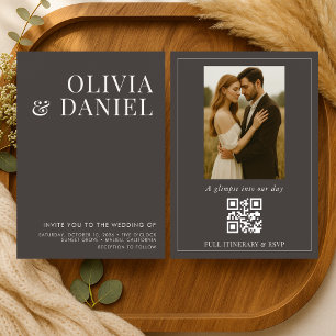QR Code Wedding Mocha Brown Minimalist Photo  Invitation