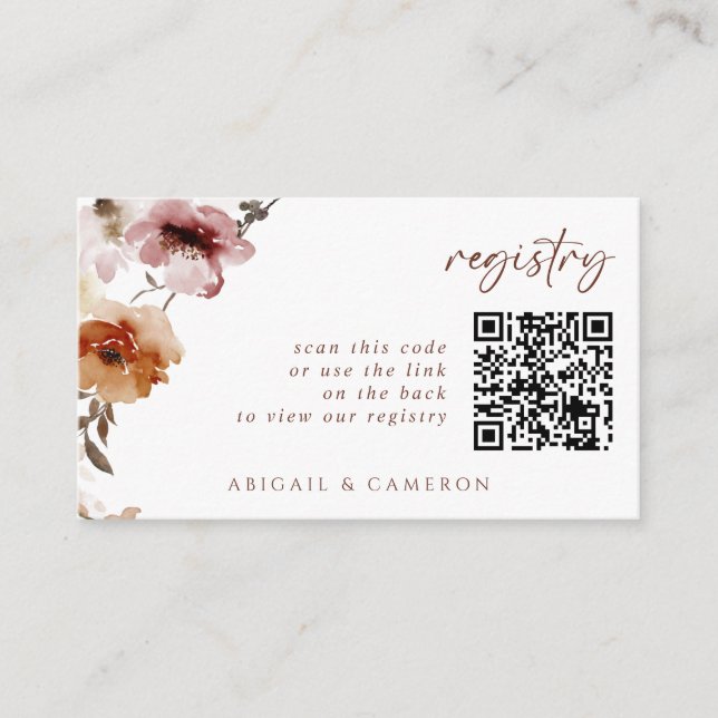QR Code Wedding Registry Card Terracotta Floral (Front)