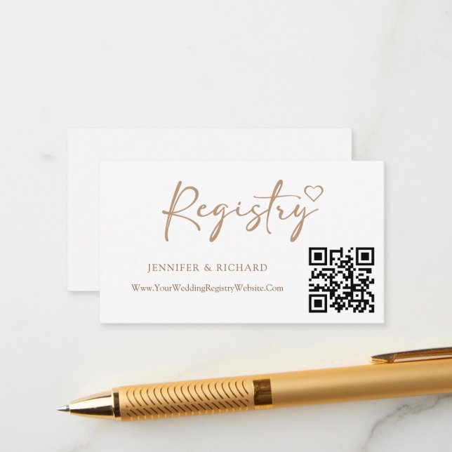 QR Code Wedding Registry Elegant Gold Calligraphy  Enclosure Card (Front/Back In Situ)