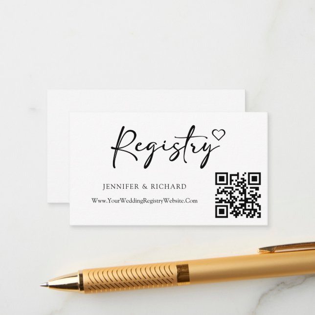 QR Code Wedding Registry Modern Simple Calligraphy Enclosure Card (Front/Back In Situ)
