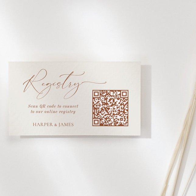 QR Code Wedding Registry Neutral Minimalist Boho Enclosure Card (Creator Uploaded)