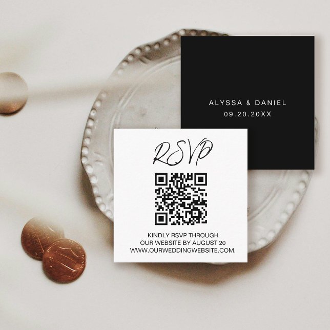 QR CODE Wedding RSVP wedding website Enclosure Card (Simple, black and white, wedding RSVP QR code to website enclosure card.)