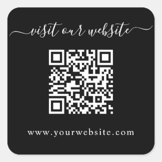 QR Code Wedding Website Black Square Sticker