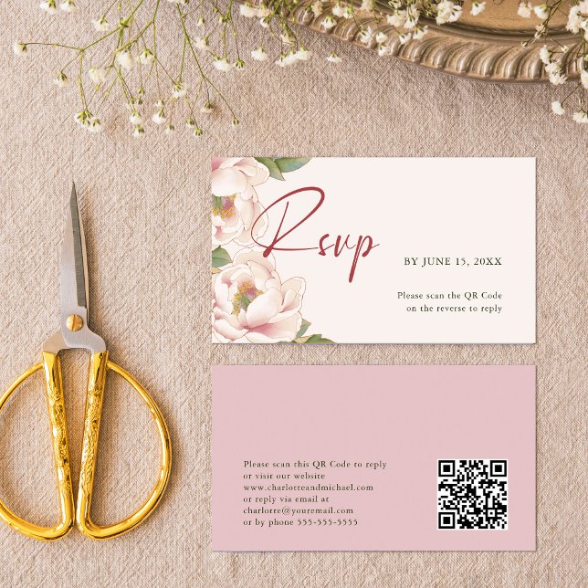 QR Code & Wedding Website Blush Pink RSVP  Enclosure Card (Creator Uploaded)
