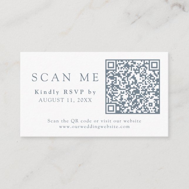 QR Code & Wedding Website Dusty Blue Wedding RSVP Enclosure Card (Front)