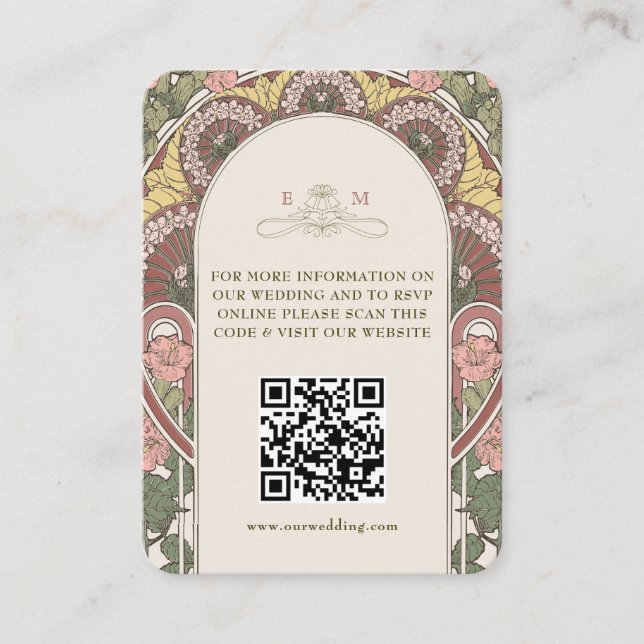 QR Code Wedding Website Info Art Nouveau Enclosure (Front)