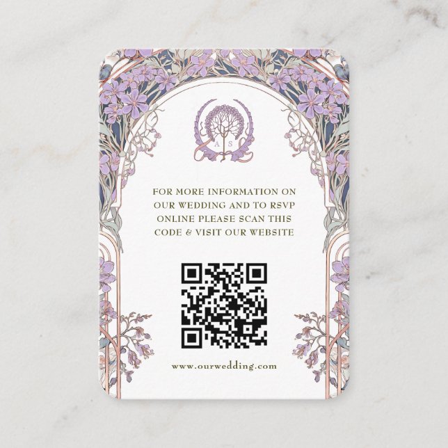 QR Code Wedding Website Info Art Nouveau Enclosure Card (Front)