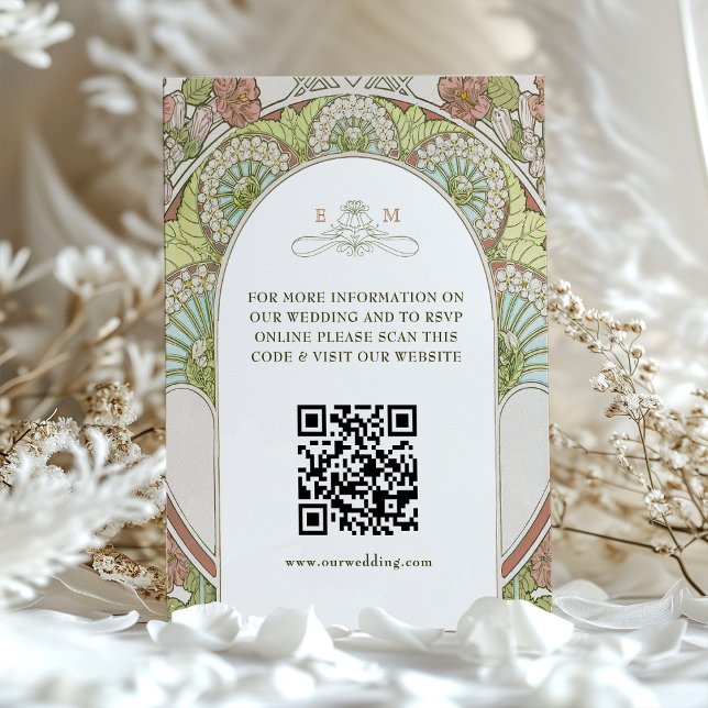QR Code Wedding Website Info Art Nouveau Enclosure Card (Creator Uploaded)