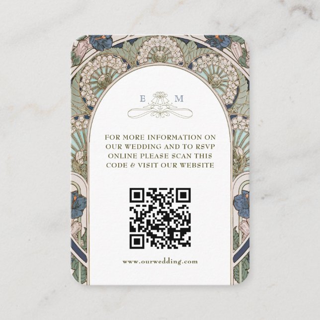 QR Code Wedding Website Info Art Nouveau Enclosure Card (Front)
