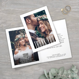 QR Code Wedding Website Modern Photo & New Address Thank You Card