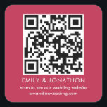 QR Code Wedding Website Names Magenta Square Sticker<br><div class="desc">QR Code Wedding Website Names Magenta. The text can be easily personalised. You can also change background and text colours to match your wedding theme if you wish via the Customise Further option.</div>