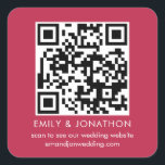 QR Code Wedding Website Names Magenta Square Sticker<br><div class="desc">QR Code Wedding Website Names Magenta. The text can be easily personalised. You can also change background and text colours to match your wedding theme if you wish via the Customise Further option.</div>
