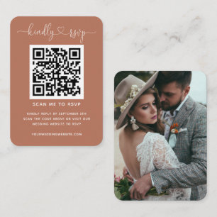 QR Code Wedding Website RSVP Terracotta Photo Enclosure Card