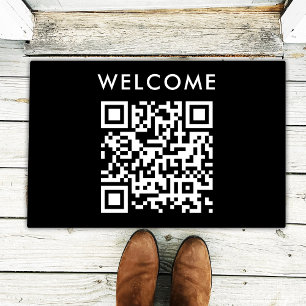 QR Code Welcome Black Minimalist Simple Scan Me Doormat