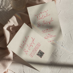 QR Code Whimsical Hand-Written Fun Retro Wedding   Invitation
