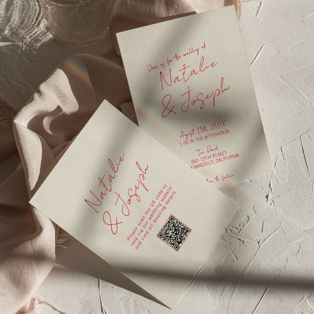 QR Code Whimsical Hand-Written Fun Retro Wedding   Invitation (Creator Uploaded)