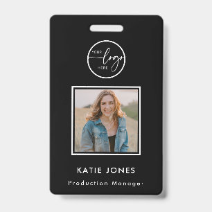 QR Code White Black Custom Logo Employee Photo ID Badge