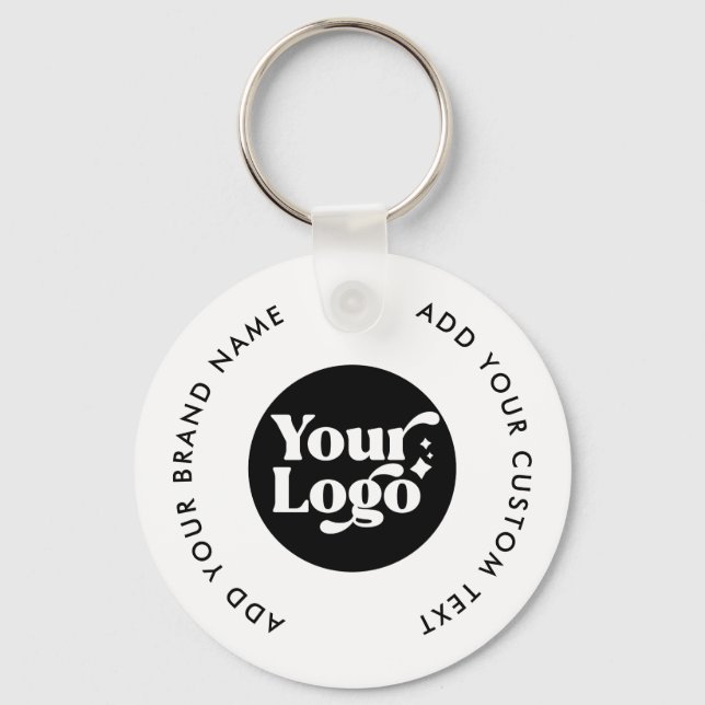 QR Code White Business Logo Employee Keychain (Front)