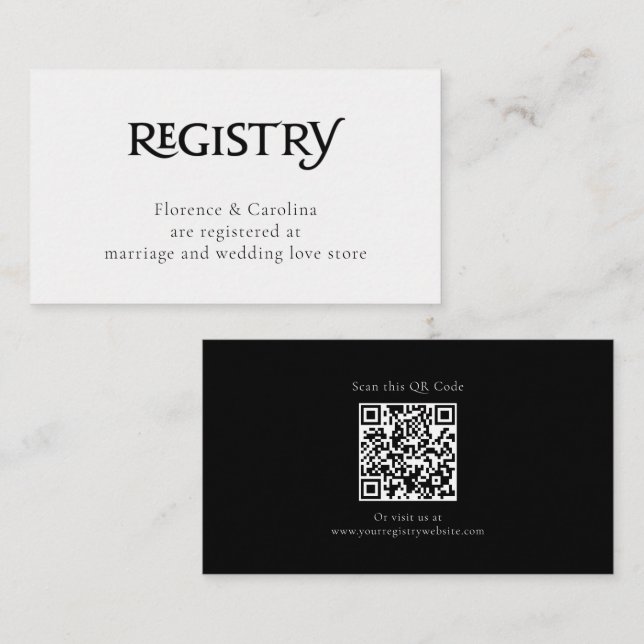 QR Code White Chic Elegant Simple Registry  Enclosure Card (Front/Back)