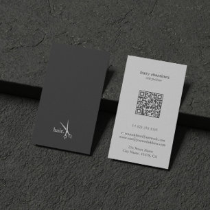 QR Code White Gray Minimalistic Hair Business Card