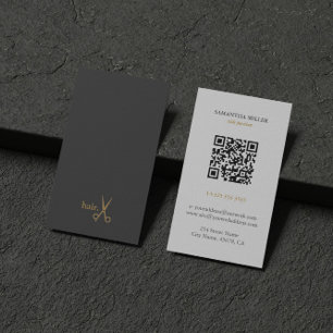 QR Code White Grey Gold Minimalistic Hair Business Card