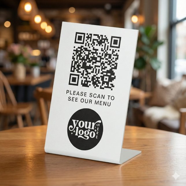 QR Code White Menu Logo Contactless Modern Cafe Pedestal Sign (QR Code White Menu Logo Contactless Modern Cafe Pedestal Sign)