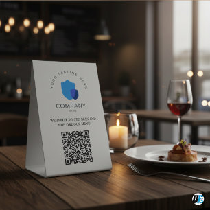 QR Code White Menu Logo Modern Elegant Restaurant Pedestal Sign