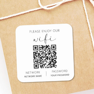 QR Code White Please Enjoy Our Wifi Square Sticker