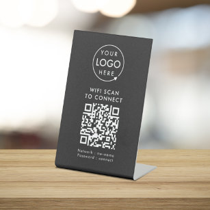 QR Code Wifi   Black Business Logo Scan to Connect Pedestal Sign