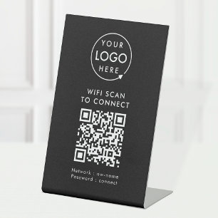 QR Code Wifi   Black Business Logo Scan to Connect Pedestal Sign