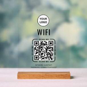 QR Code Wifi   Business Logo Scan to Connect  Acrylic Sign