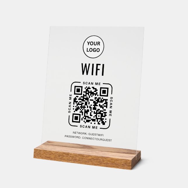 QR Code Wifi | Business Logo Scan to Connect  Acrylic Sign (Angle)