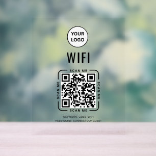 QR Code Wifi   Business Logo Scan to Connect  Acrylic Sign