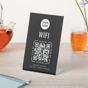 QR Code Wifi Business Logo Scan to Connect Black Pedestal Sign