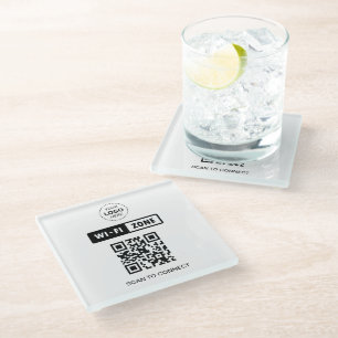 QR Code Wifi Business Logo Scan to Connect Glass Coaster