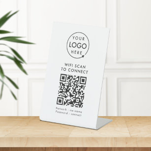 QR Code Wifi   Business Logo Scan to Connect Pedestal Sign