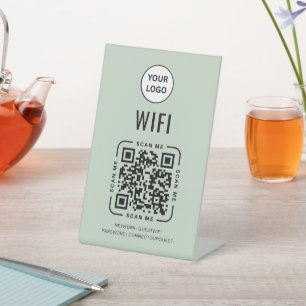 QR Code Wifi   Business Logo Scan to Connect Pink Pedestal Sign