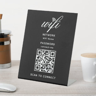 QR Code Wifi Internet Password Black Pedestal Sign