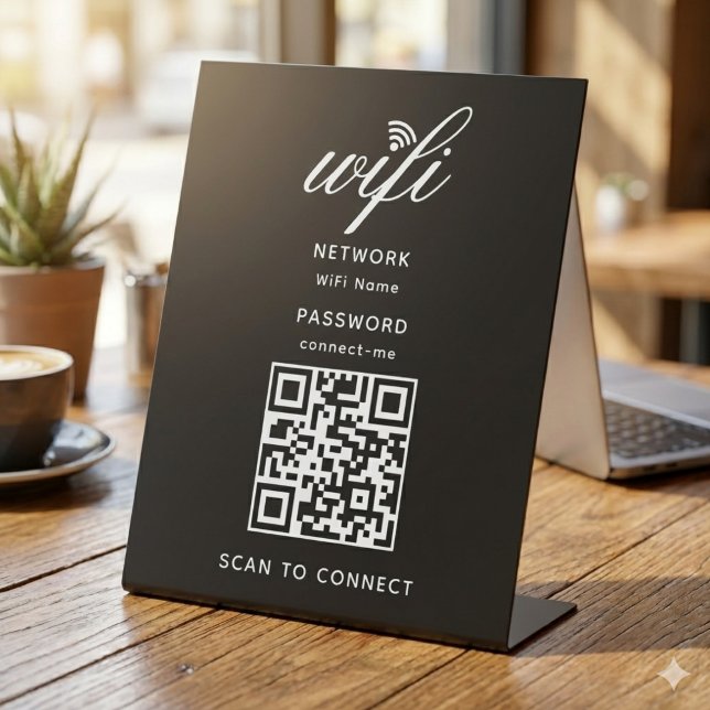 QR Code Wifi Internet Password Black Pedestal Sign (Creator Uploaded)