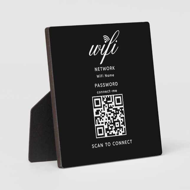 QR Code Wifi Internet Password Black Plaque (Front)