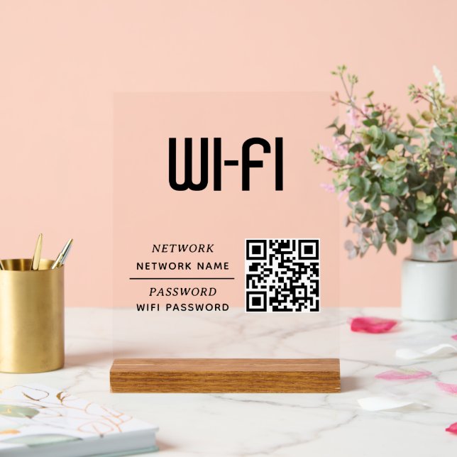 QR Code Wifi Network Name & Password  Acrylic Sign (Wedding)