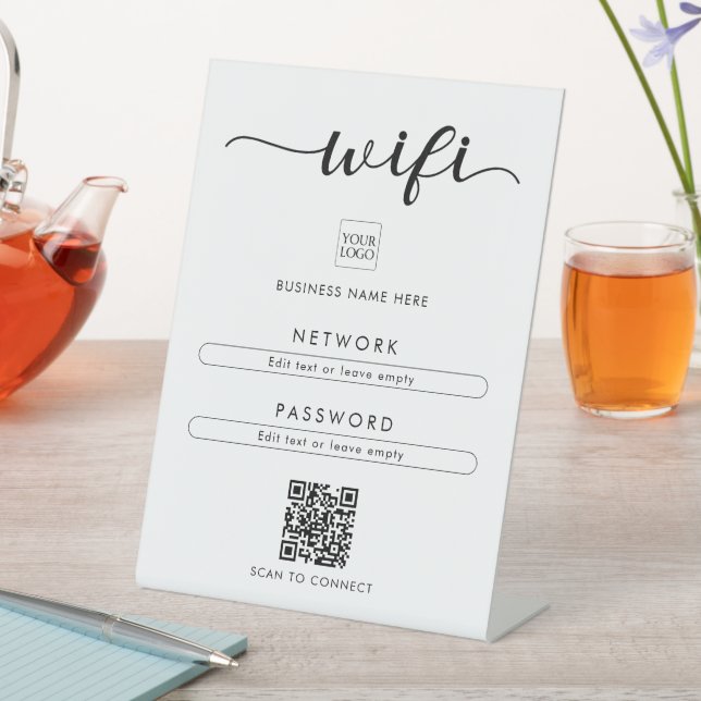 QR Code Wifi Network Password Logo Business Café Pedestal Sign (In SItu)