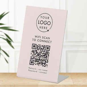 QR Code Wifi   Pink Business Logo Internet Connect Pedestal Sign
