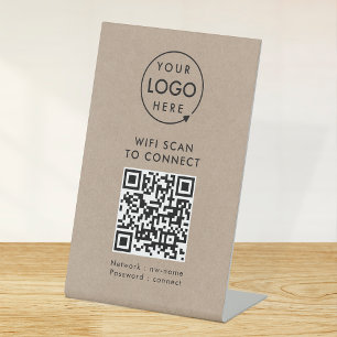 QR Code Wifi   Rustic Kraft Business Logo Internet Pedestal Sign