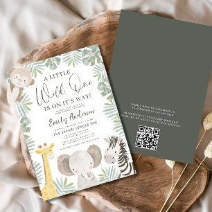 QR Code Wild One Safari Animals Baby Shower Invitation