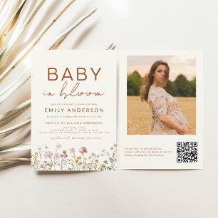 QR Code Wildflower Baby in Bloom Baby Shower Invitation