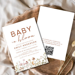 QR Code Wildflower Baby in Bloom Baby Shower Invitation