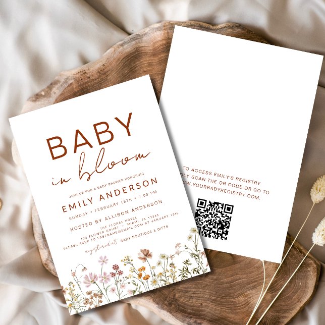 QR Code Wildflower Baby in Bloom Baby Shower Invitation (Creator Uploaded)